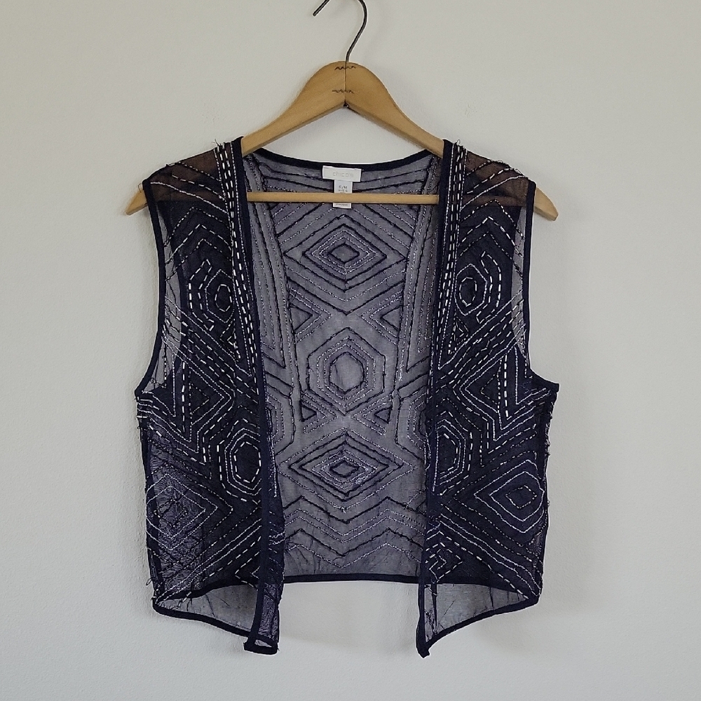 Chico's Dark Navy Blue Sequin Mesh Shrug Size S/M‎
